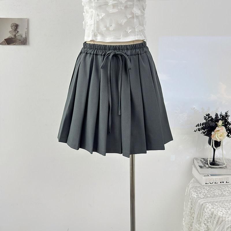 Drawstring Mini Pleated Skirt - Altfashion Shop