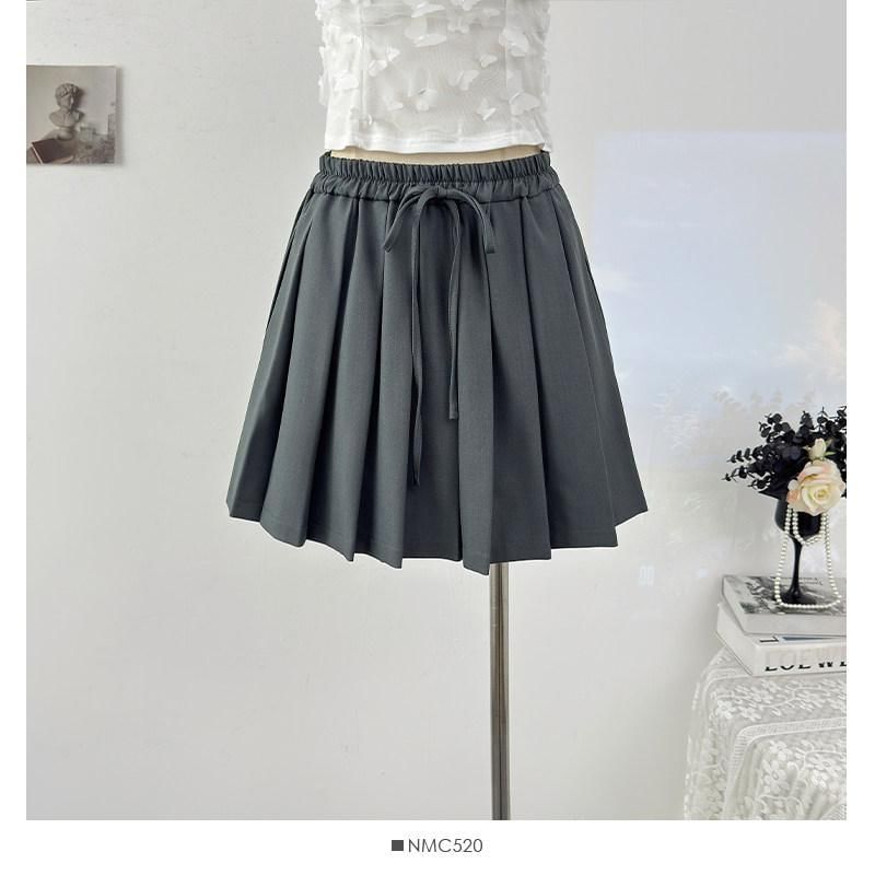Drawstring Mini Pleated Skirt - Altfashion Shop