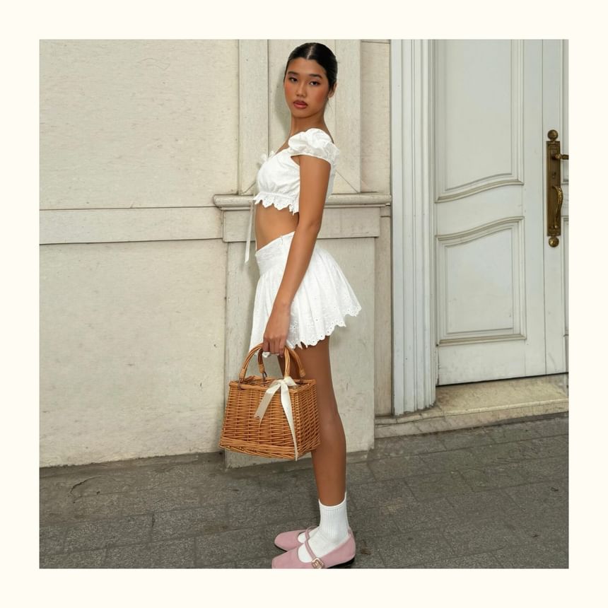 Square Neck Crop Top and Pleated Mini A-Line Skirt Set