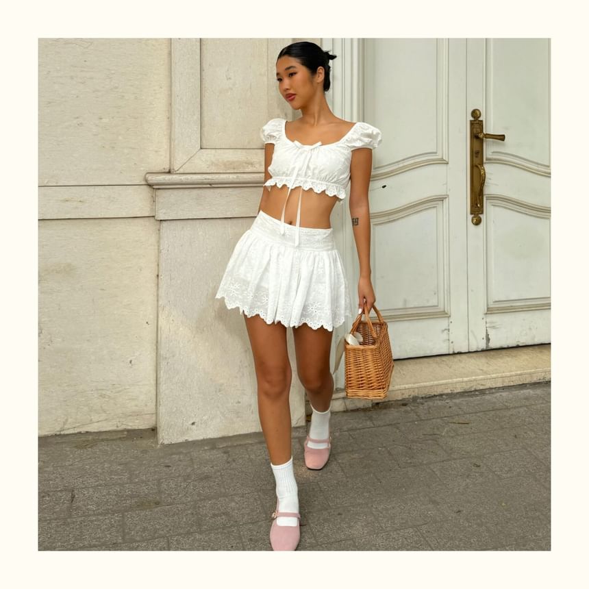 Square Neck Crop Top and Pleated Mini A-Line Skirt Set