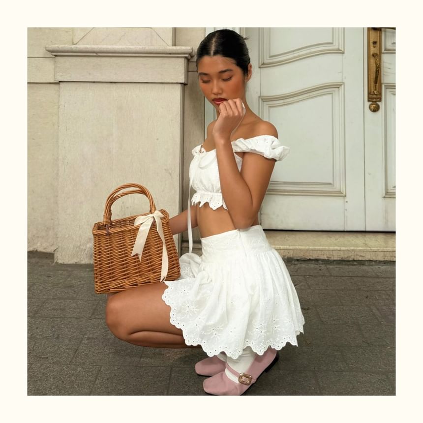 Square Neck Crop Top and Pleated Mini A-Line Skirt Set