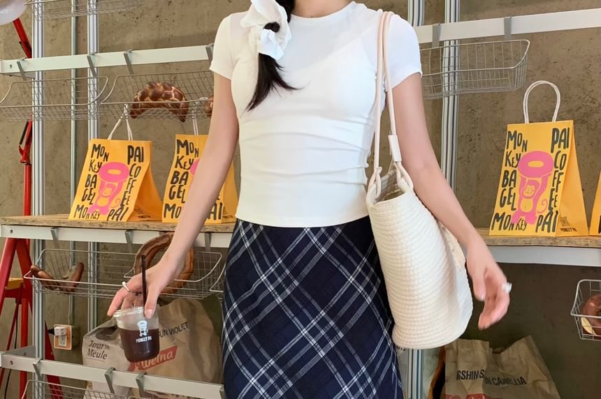 Mid Rise Plaid Maxi A-Line Skirt - Altfashion Shop