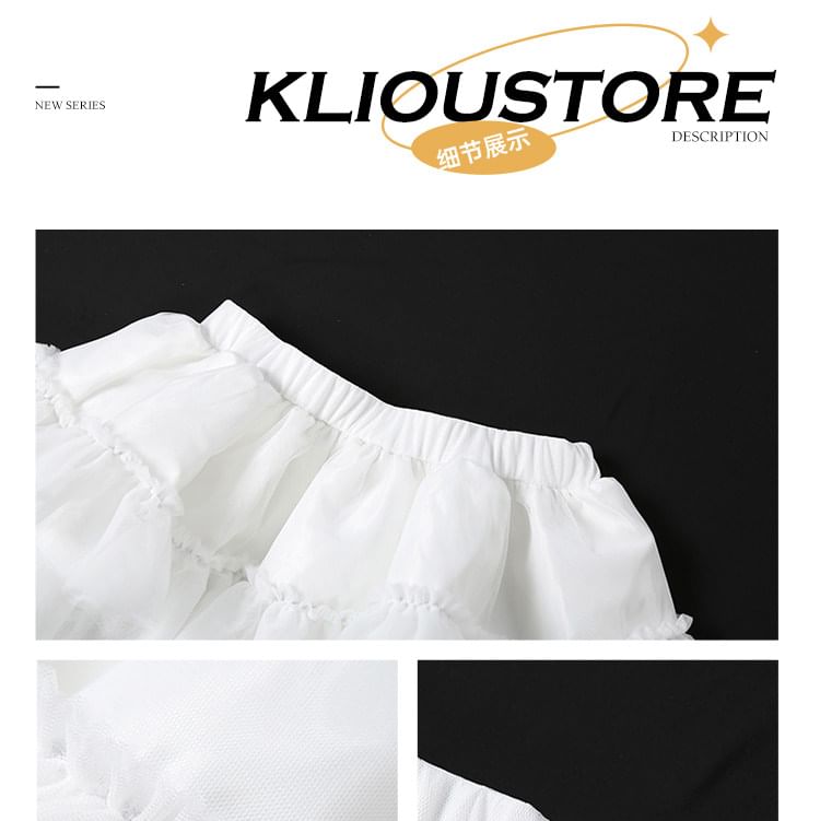 Off-Shoulder Sequin Lace Top and Ruffle Mesh Skirt Set - Altfashion Shop