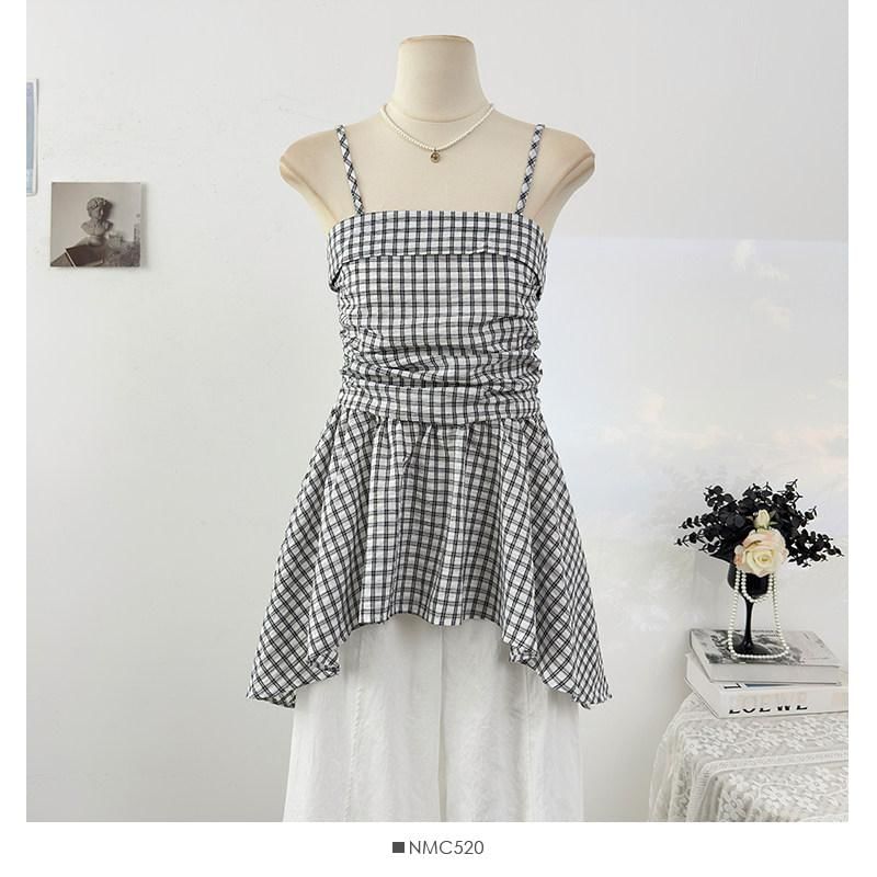 Plaid Tiered Camisole with Spaghetti Straps