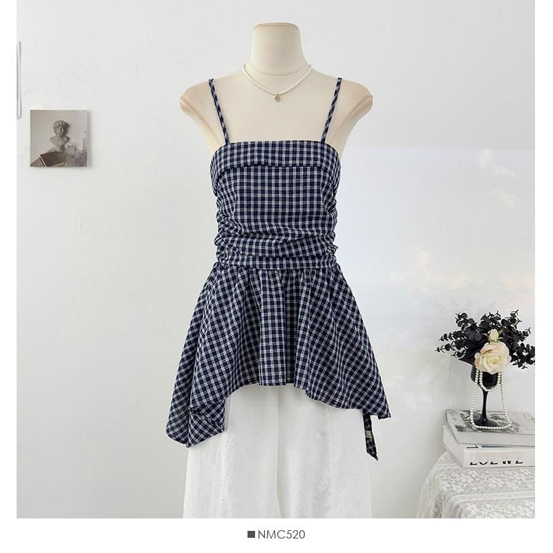 Plaid Tiered Camisole with Spaghetti Straps
