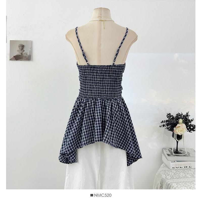 Plaid Tiered Camisole with Spaghetti Straps