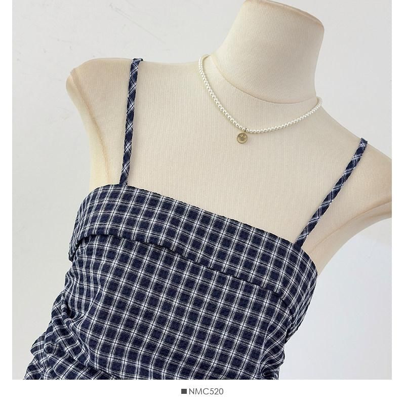 Plaid Tiered Camisole with Spaghetti Straps