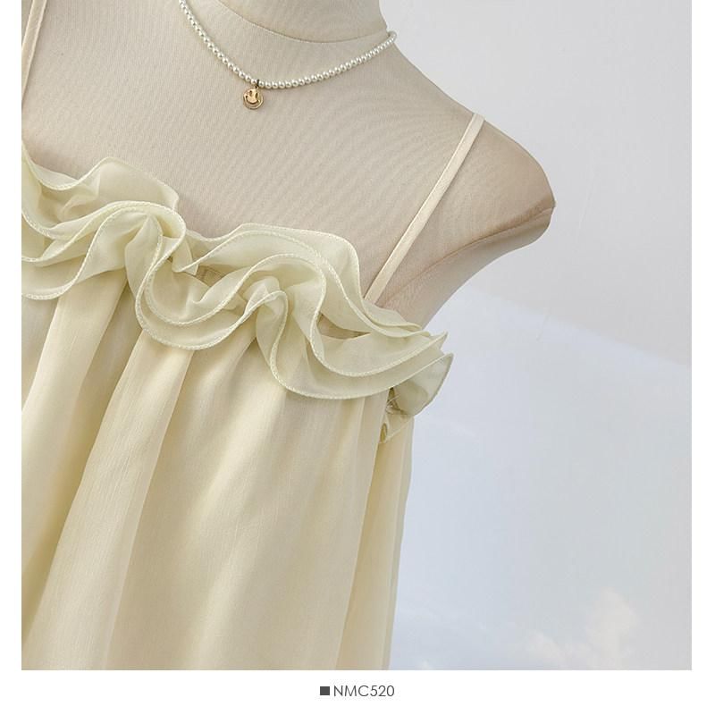 Ruffle Trim Spaghetti Strap Camisole - Plain