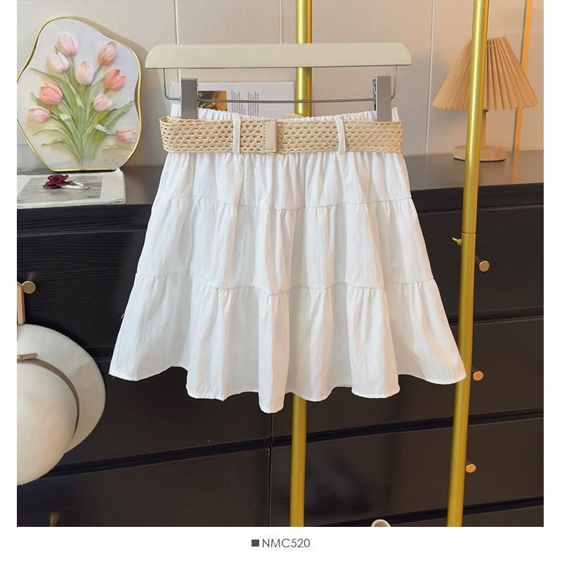 Mid Rise Mini A-Line Skirt with Belt