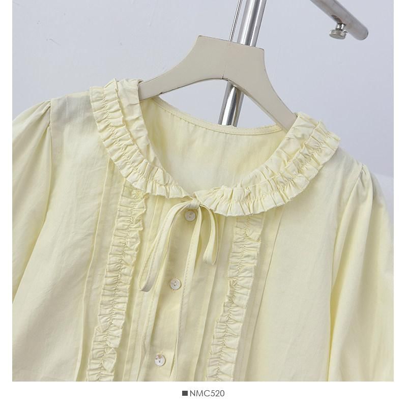 Collared Ruffle Front Button-Up Shirt - Short Sleeve