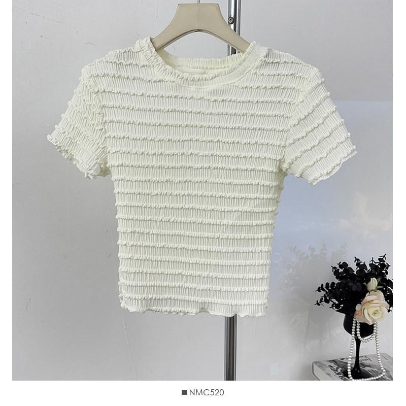 Ruffle Accent Crew Neck Top - Short Sleeve