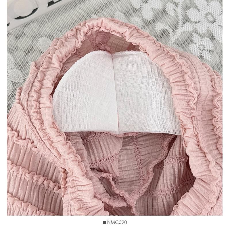 Ruffle Accent Crew Neck Top - Short Sleeve