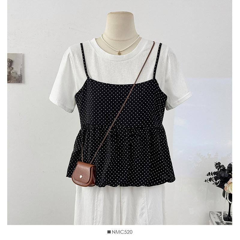 Dotted Camisole and Tee Set - Two Piece