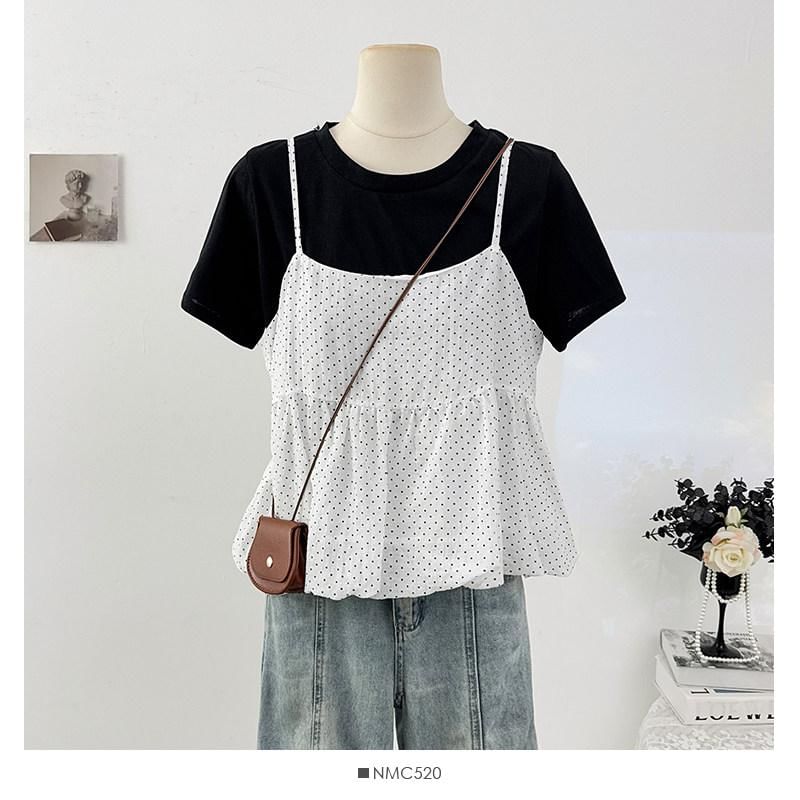 Dotted Camisole and Tee Set - Two Piece