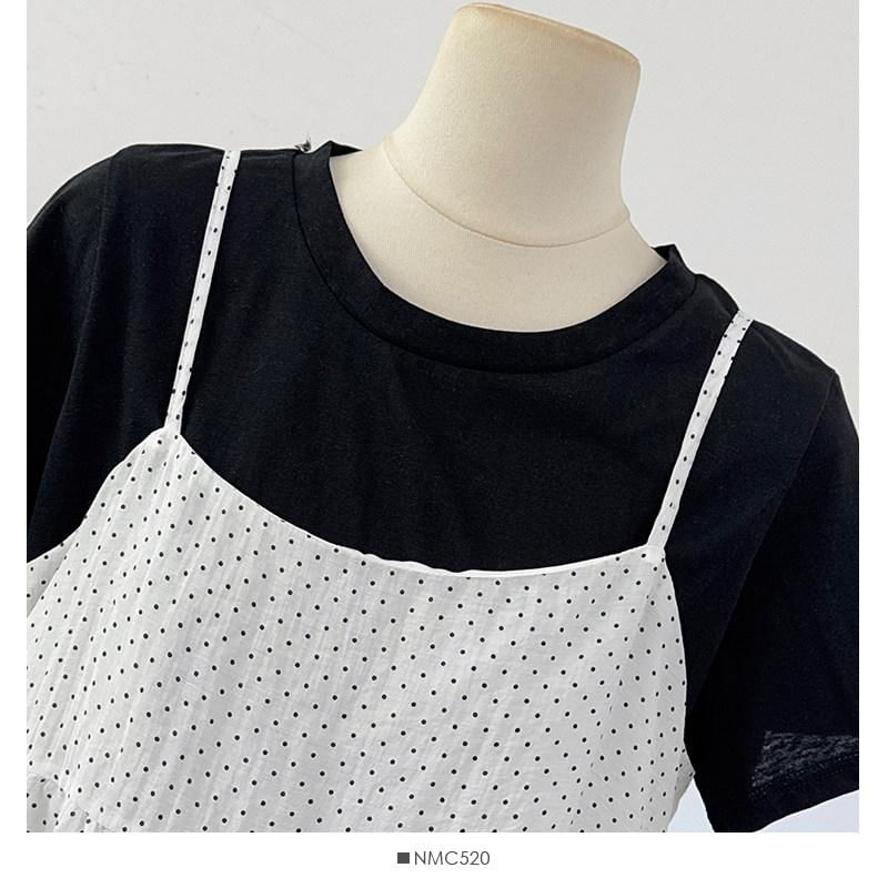 Dotted Camisole and Tee Set - Two Piece
