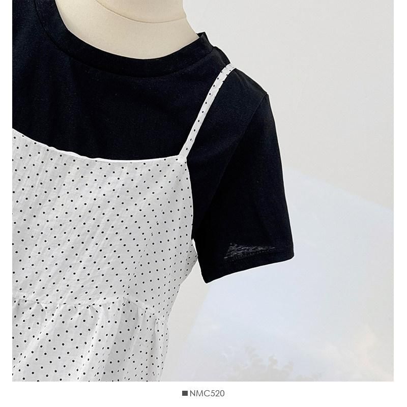 Dotted Camisole and Tee Set - Two Piece