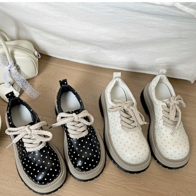 Polka Dot Platform Faux Leather Lace Up Shoes