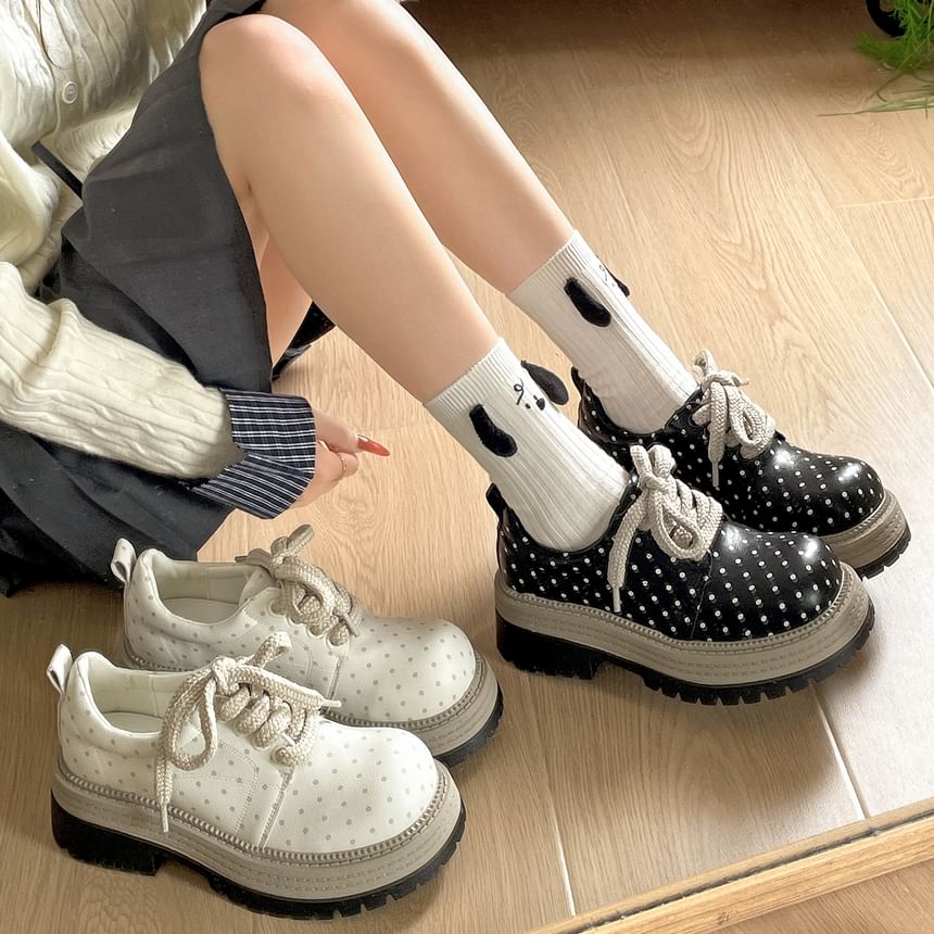 Polka Dot Platform Faux Leather Lace Up Shoes