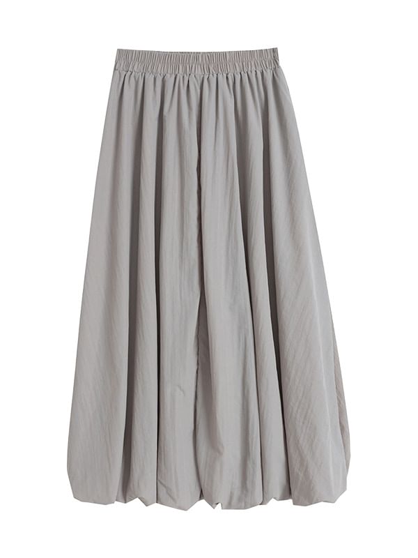 Elastic Waist Midi A-Line Skirt - Altfashion Shop