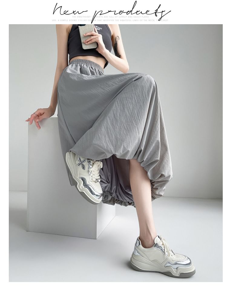 Elastic Waist Midi A-Line Skirt - Altfashion Shop