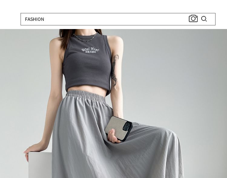 Elastic Waist Midi A-Line Skirt - Altfashion Shop
