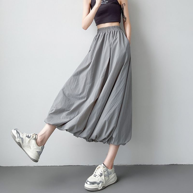 Elastic Waist Midi A-Line Skirt - Altfashion Shop