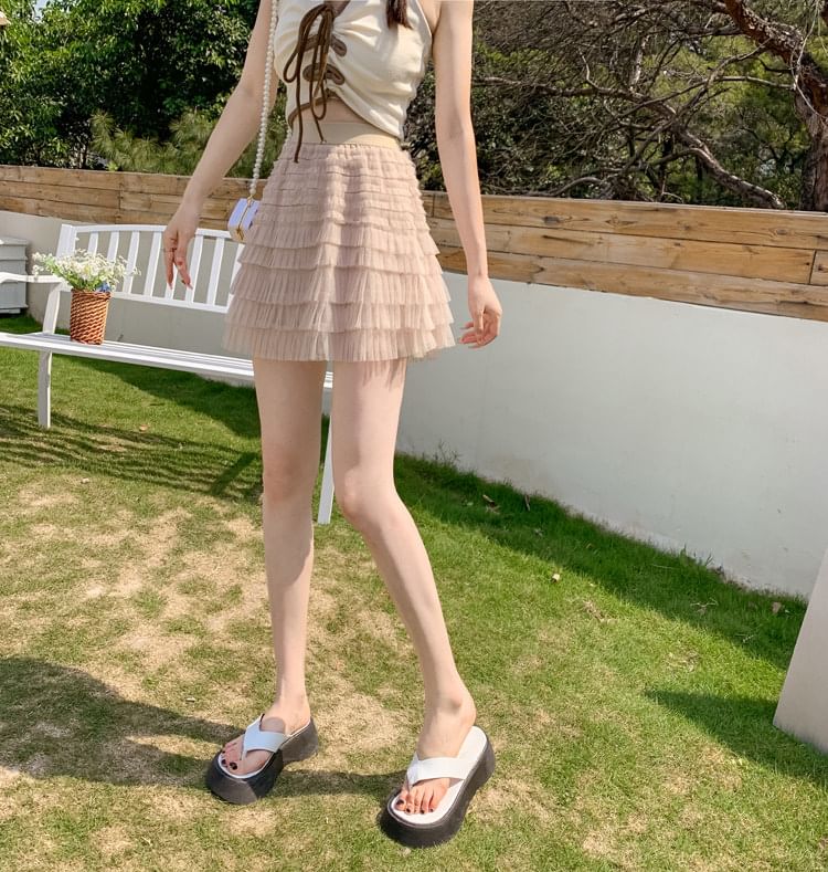 Mid Rise Mini Tiered Skirt - Altfashion Shop