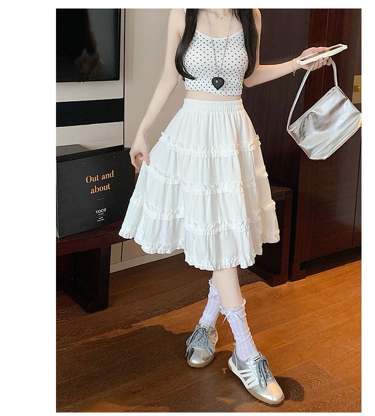 High-Waist Ruffle Trim A-Line Skirt - Altfashion Shop