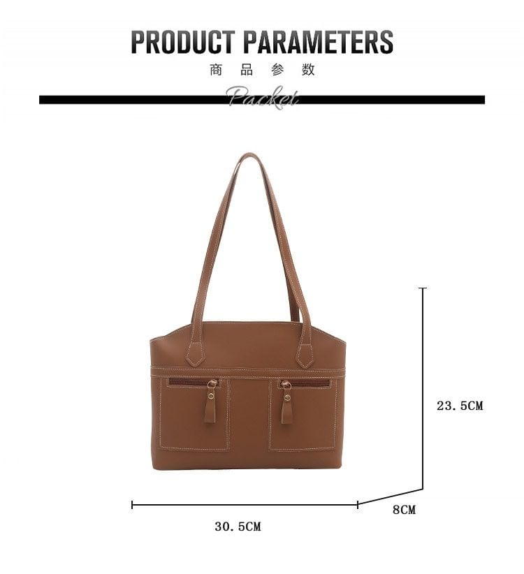 Faux Leather Contrast Stitched Shoulder Bag