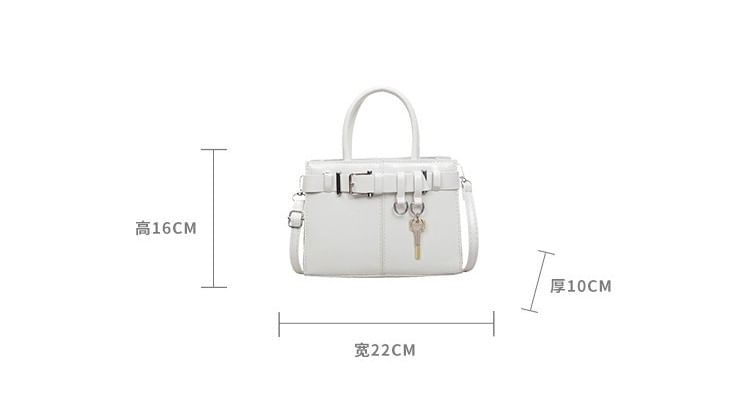 Faux Leather Buckled Top Handle Crossbody Bag