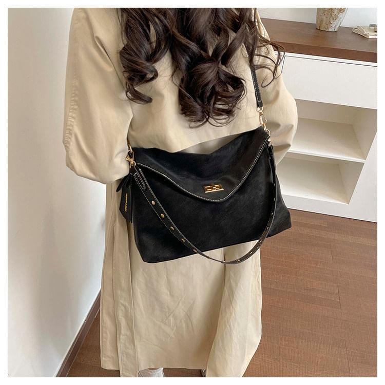 Faux Suede Flap Crossbody Bag