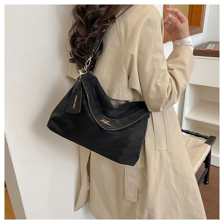 Faux Suede Flap Crossbody Bag