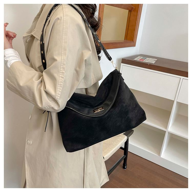 Faux Suede Flap Crossbody Bag