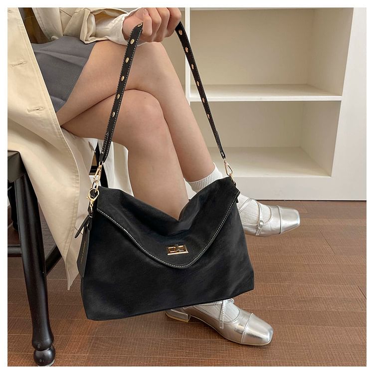 Faux Suede Flap Crossbody Bag