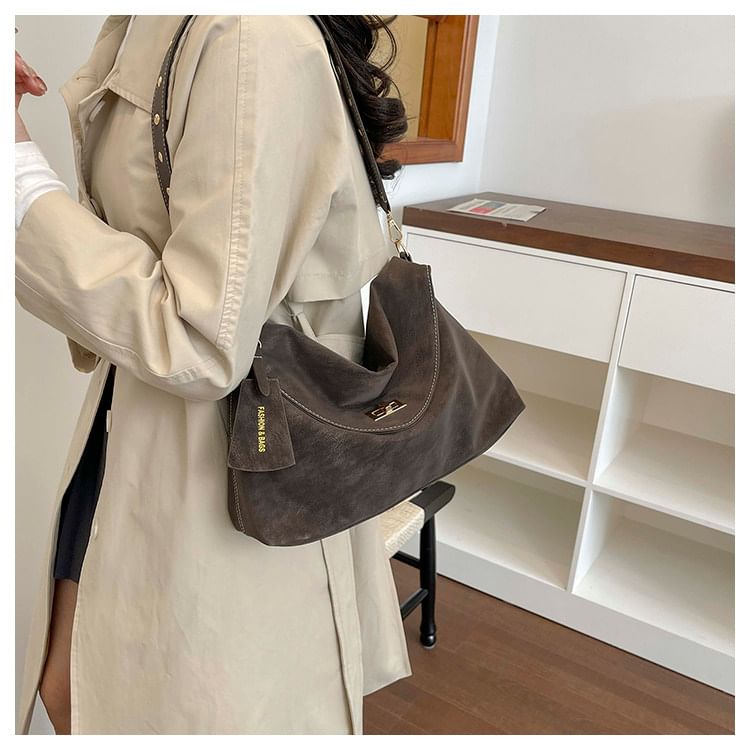 Faux Suede Flap Crossbody Bag