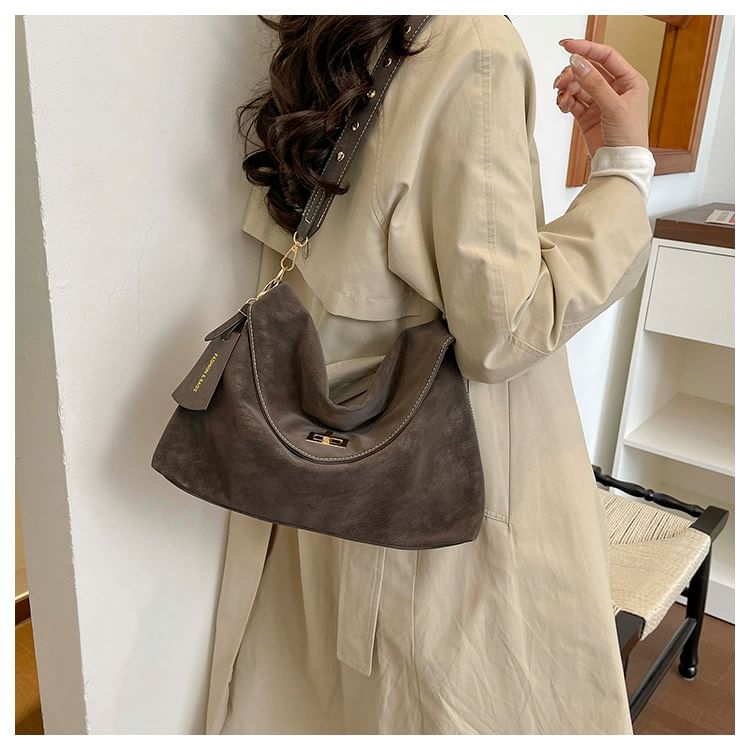 Faux Suede Flap Crossbody Bag