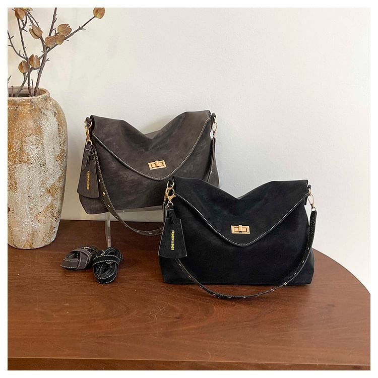 Faux Suede Flap Crossbody Bag
