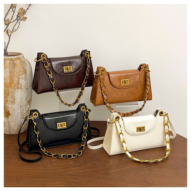 Faux Leather Chained Shoulder Bag