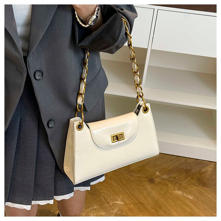 Faux Leather Chained Shoulder Bag