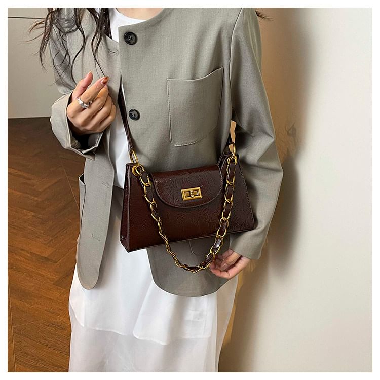 Faux Leather Chained Shoulder Bag