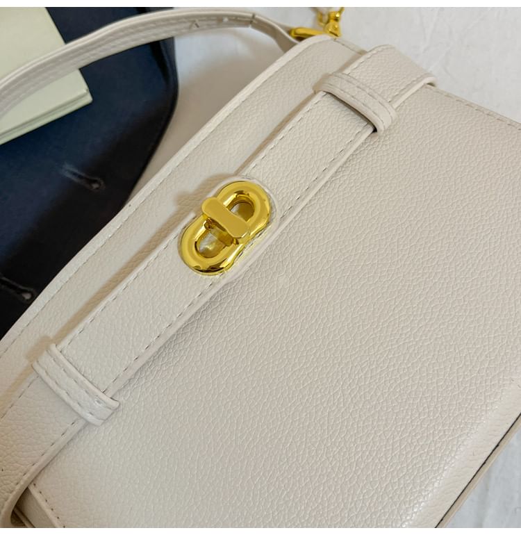 Faux Leather Twist Lock Crossbody Bag