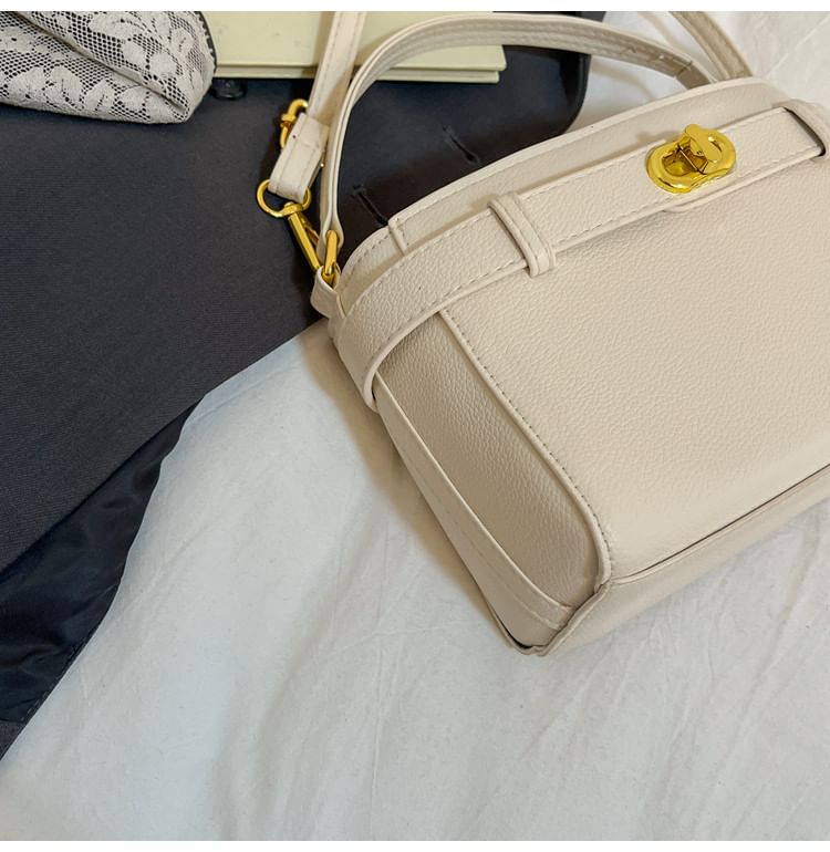 Faux Leather Twist Lock Crossbody Bag
