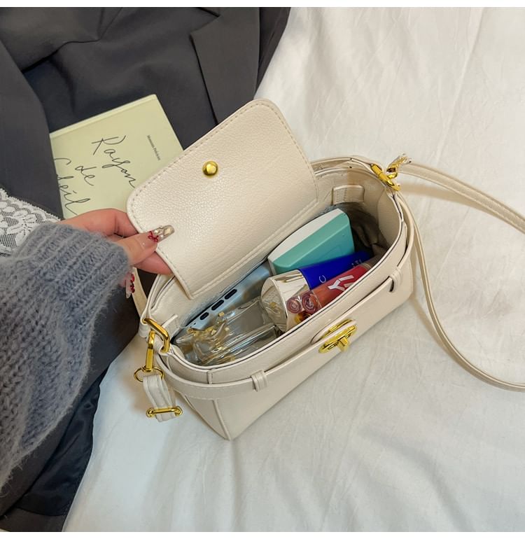 Faux Leather Twist Lock Crossbody Bag
