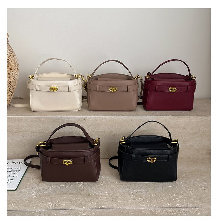 Faux Leather Twist Lock Crossbody Bag