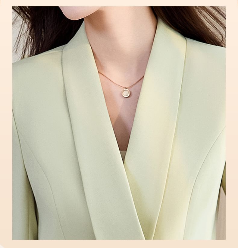 Elbow-Sleeve Double-Breasted Blazer and Midi Pencil Skirt Set