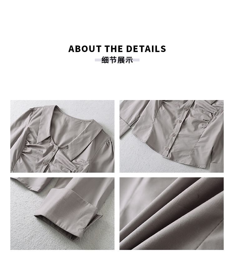 Ruched Collared Shirt - Three Quarter Sleeve