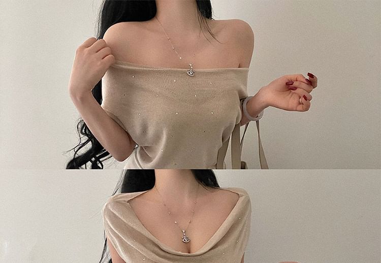 Rhinestone Off Shoulder Knit Top - Multi Way