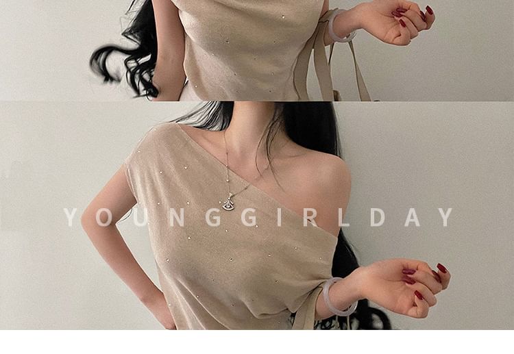 Rhinestone Off Shoulder Knit Top - Multi Way