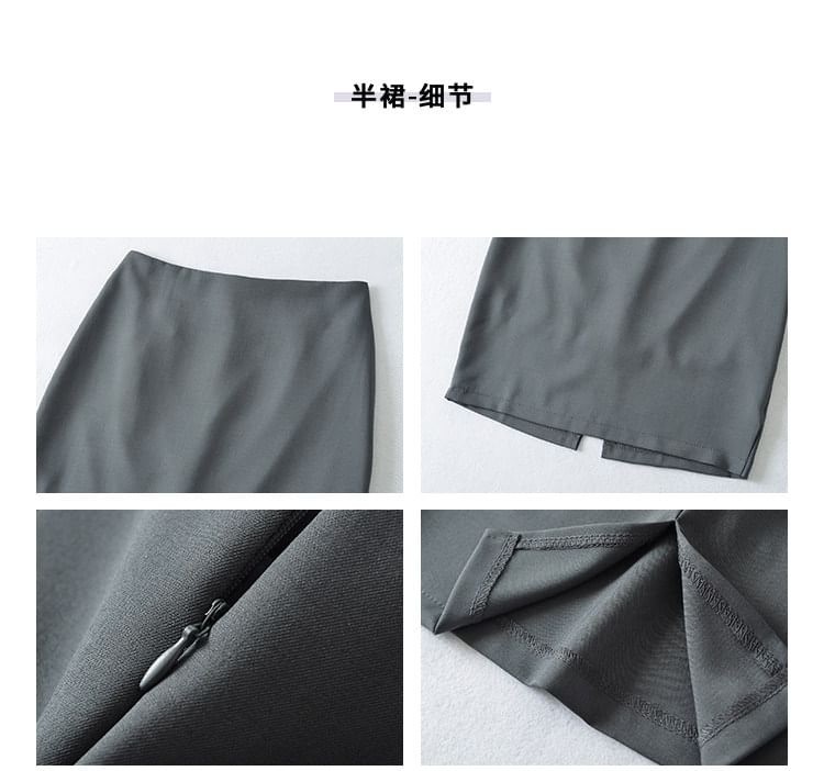 Notch Lapel Lace Up Blazer and High Waist Slit Pencil Skirt Set