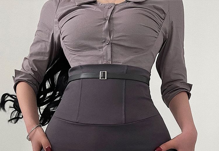High Waist Pencil Skirt with Hip Enhancer and Belt Set